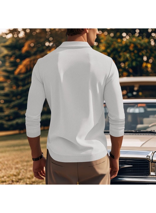 Casual Men's Trend Spring And Summer Deep V-Neck Men's Solid Color Long-Sleeved Knit T-Shirt - Image 2