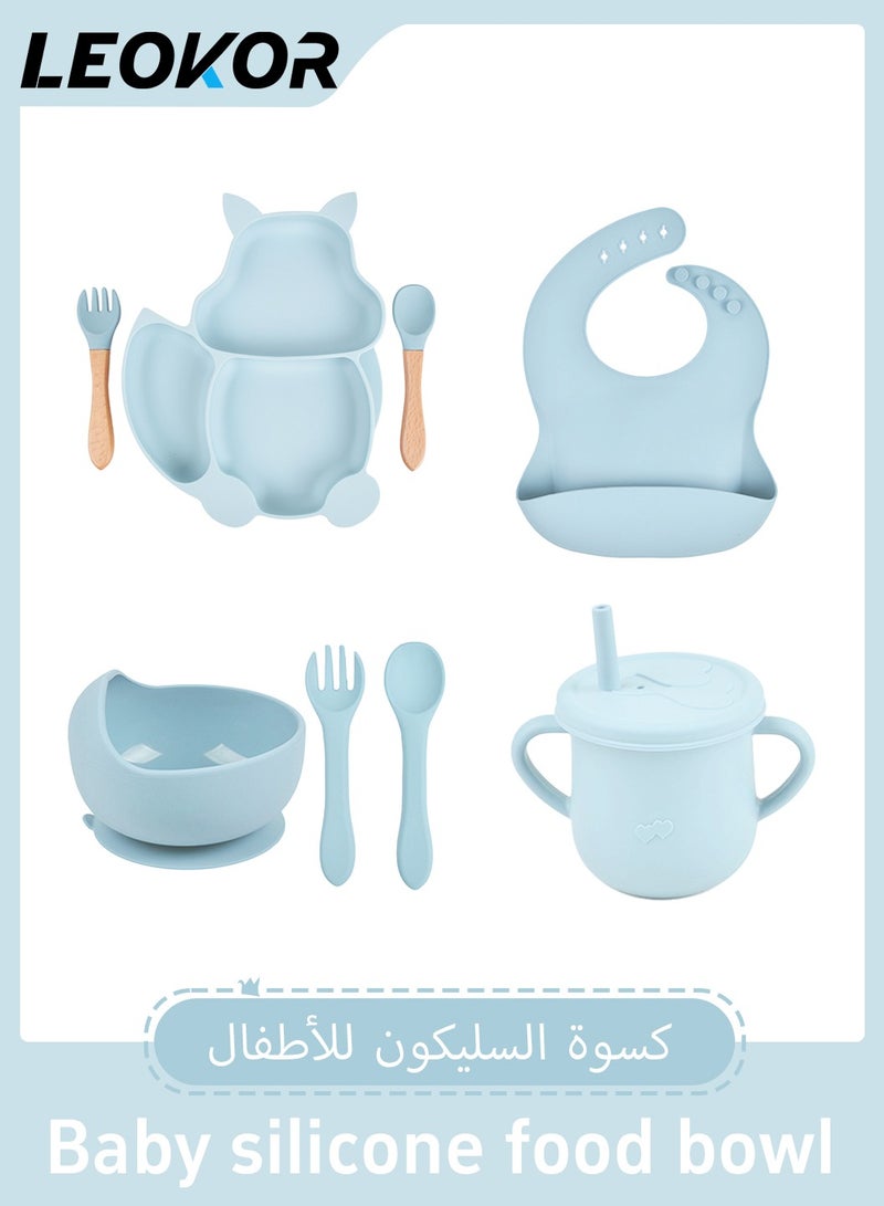 LEOKOR 8-Piece Suction Plates for Baby, Cartoon Silicone Children Tableware, Food Grade Silicone Baby Plate with Suction Durable Baby Feeding Set - Image 1