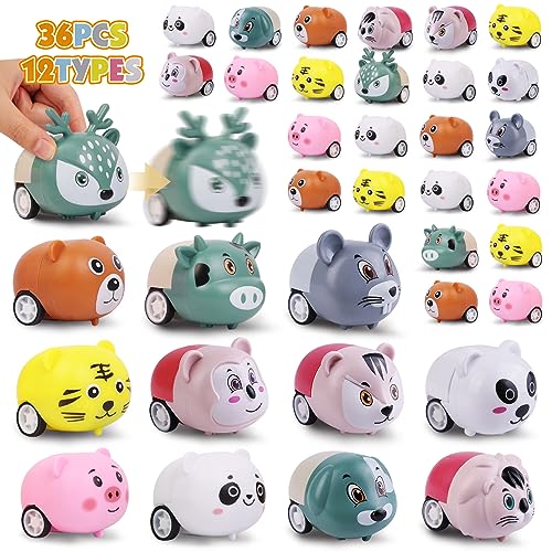 estardaa 36 pcs Animals Pull Back Cars Mini Vehicles Toy Small Cars Pull Back Racing Vehicles Set Mini Toy Cars Carnival Prizes Goodie Bag Stuffers Mini Car Party Favors for Kids - Image 1