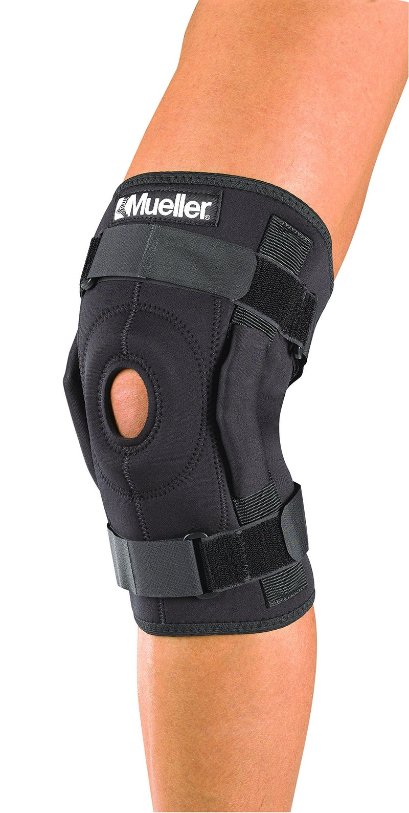 MUELLER Sports Medicine Hinged Wraparound Knee Brace, Knee Pain Relief Support for Men and Women, Ideal for Arthritis, Sprains, Black, Regular - Image 1