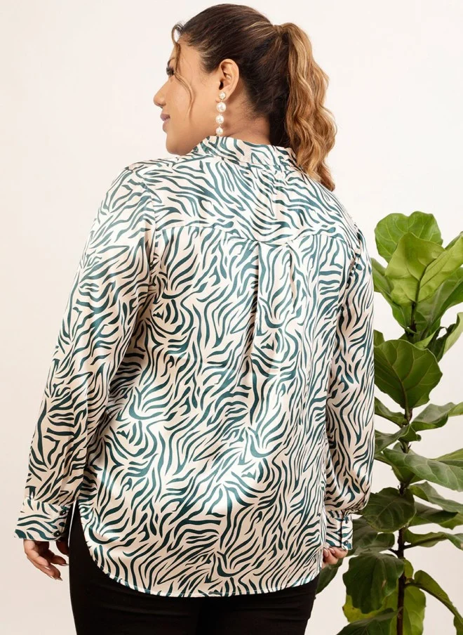CURVY STREET Beige Abstract Printed Casual Shirt for Women