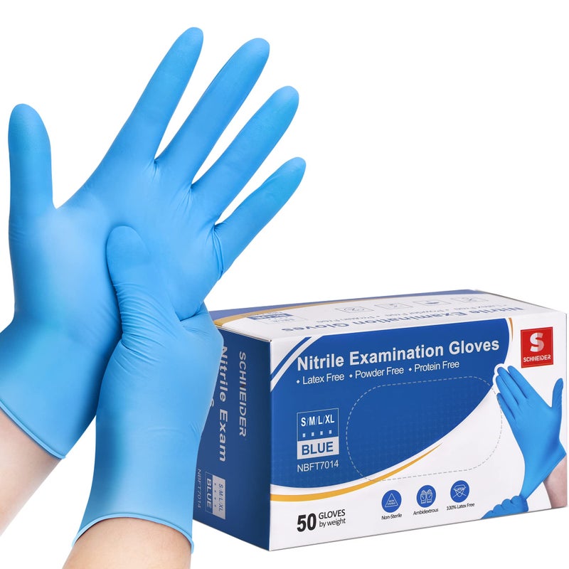 Schneider Nitrile Exam Gloves, 4mil, Blue, XL 50-ct Box, Gloves Disposable Latex-Free, Medical Gloves, Cleaning Gloves, Food Safe Rubber Gloves for Cooking & Food Prep, Powder-Free, Non-Sterile - Image 1