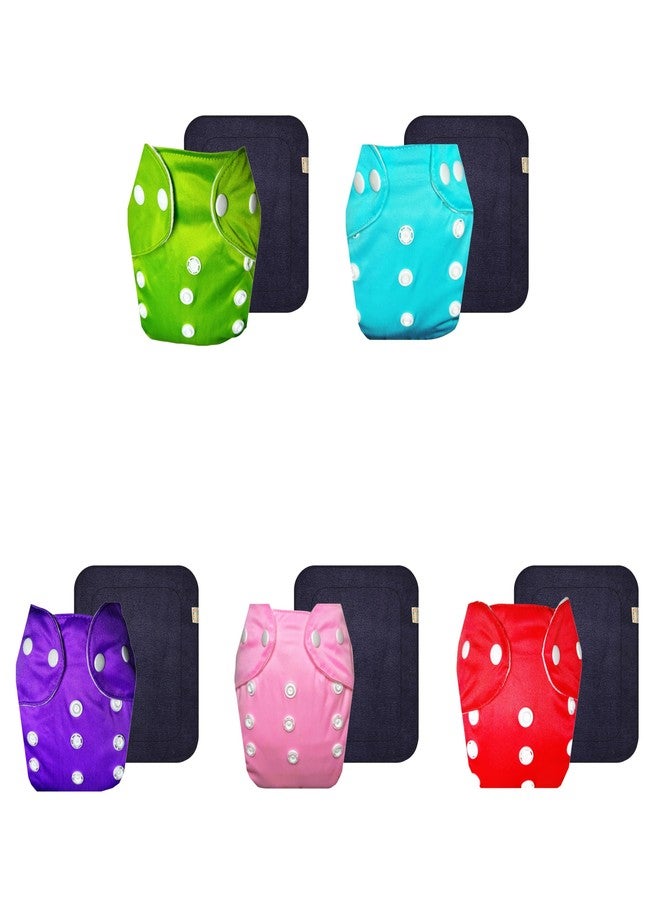 Dumbledo Lite Cloth Diaper with Gray Insert (Pack of 5) | Dry Feel and Comfortable | Leakproof | Adjustable Snaps | All-Day Wear | 3 Months - 2 Years | Unisex Baby - Image 1