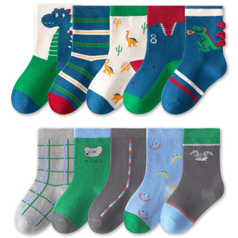 Kids’ Socks – Cute Dinosaur with Big Eyes, Stray Dog Print, Size L (Ages 6-8), Cotton