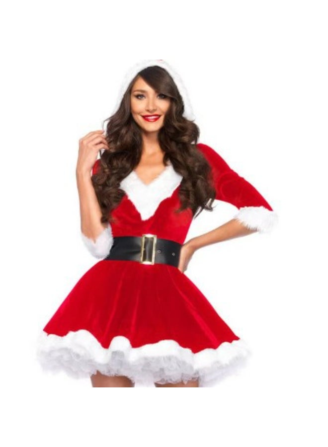 Ciao Women’s Christmas Santa Dress Costume – Red Velvet Mini Dress with Hat, Belt & Skirt Support, Soft Fur Trim Holiday Party Outfit (Size M, 50–60 kg) - Image 1