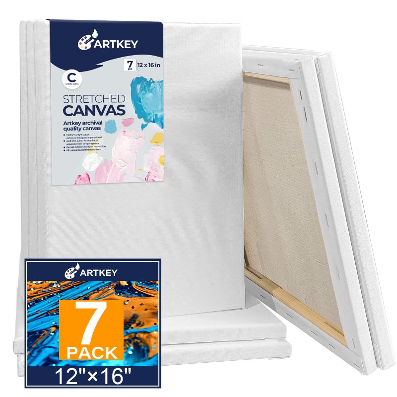 Stretched Canvases for Painting 12x16 Inch 7Pack 10 oz Triple Primed AcidFree 100 Cotton Blank Canvas Rectangular Canvas for Oil Paint Acrylics Pouring  Wet Art Media