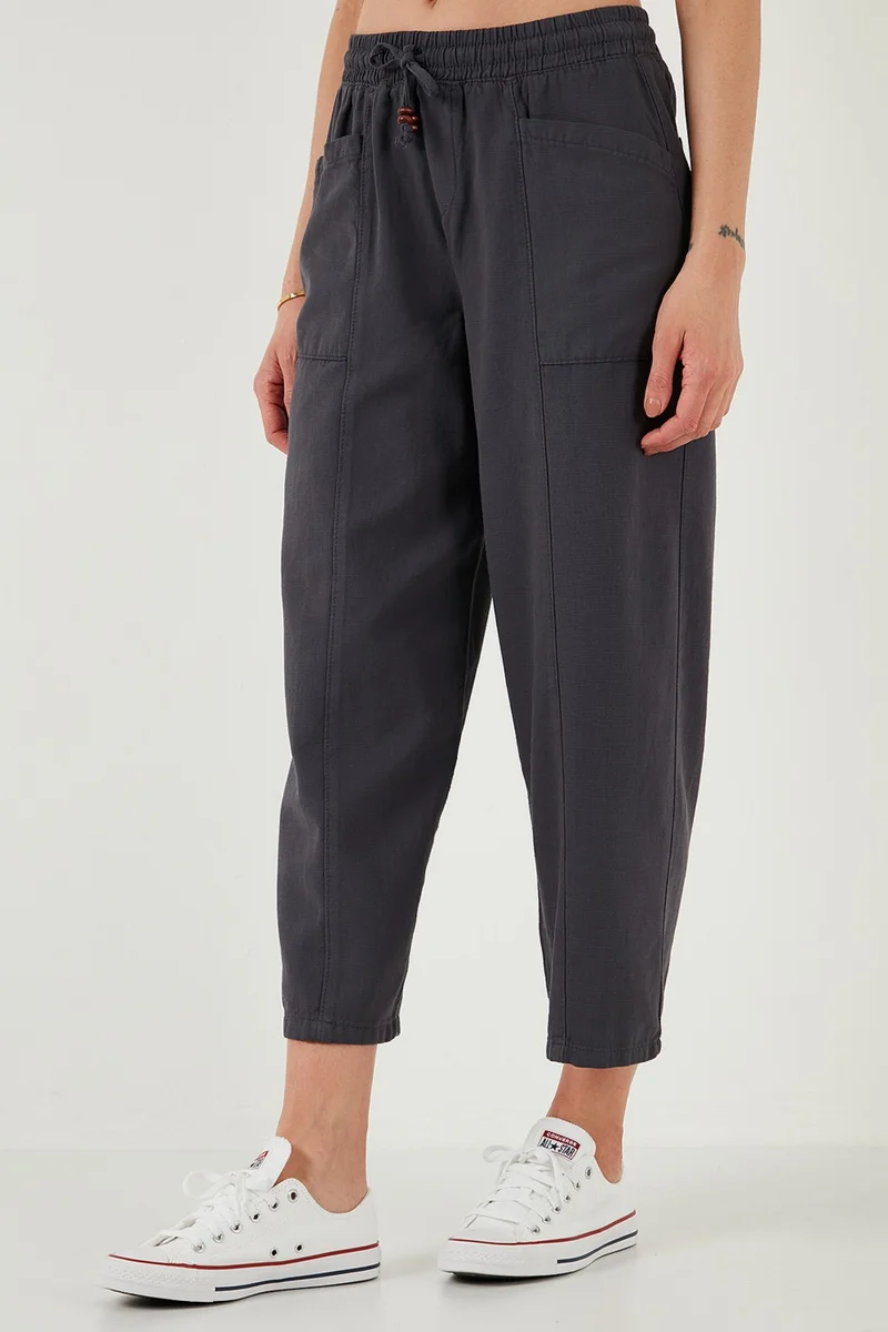 ليلا Cotton Relaxed Fit High Waist Wide Crop Trousers Women's Pants 668yp5318