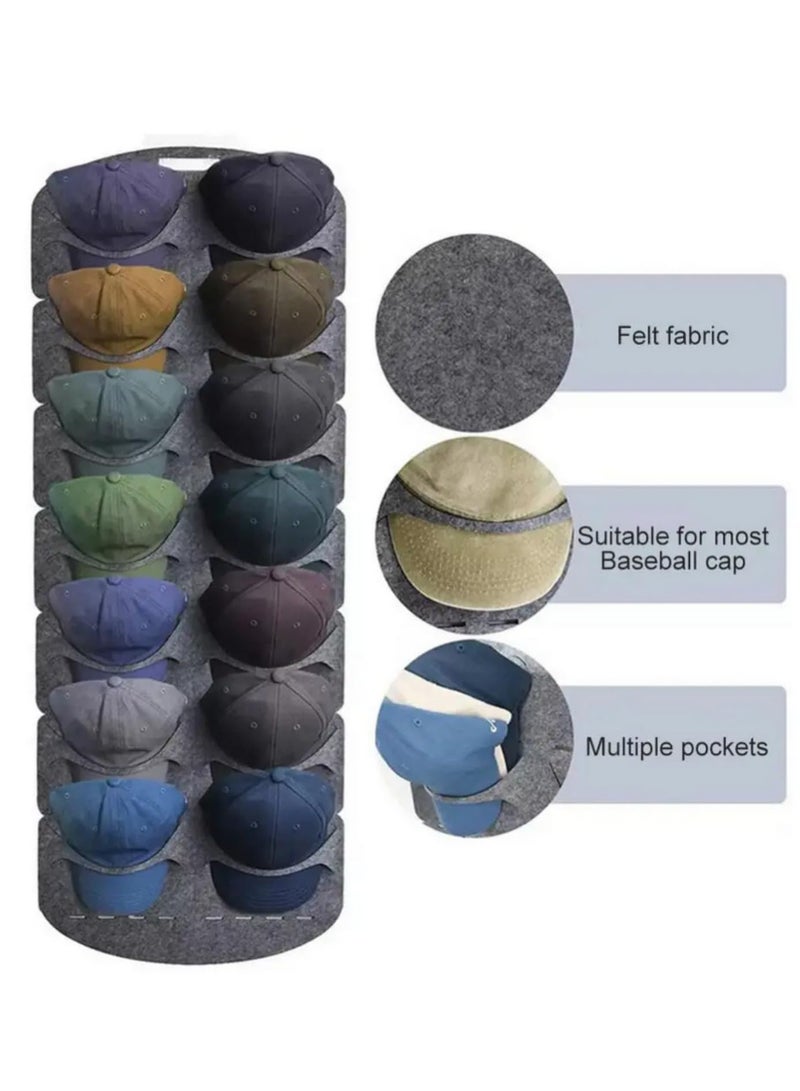 Hat Storage Holder Organizer 14 Clear Pockets Double Row Hat Rack Door Hanging Holder Hanger Storage Rack for Baseball Caps Closet Bedroom Wall Mounted Space Saving Caps Organizer - Image 4