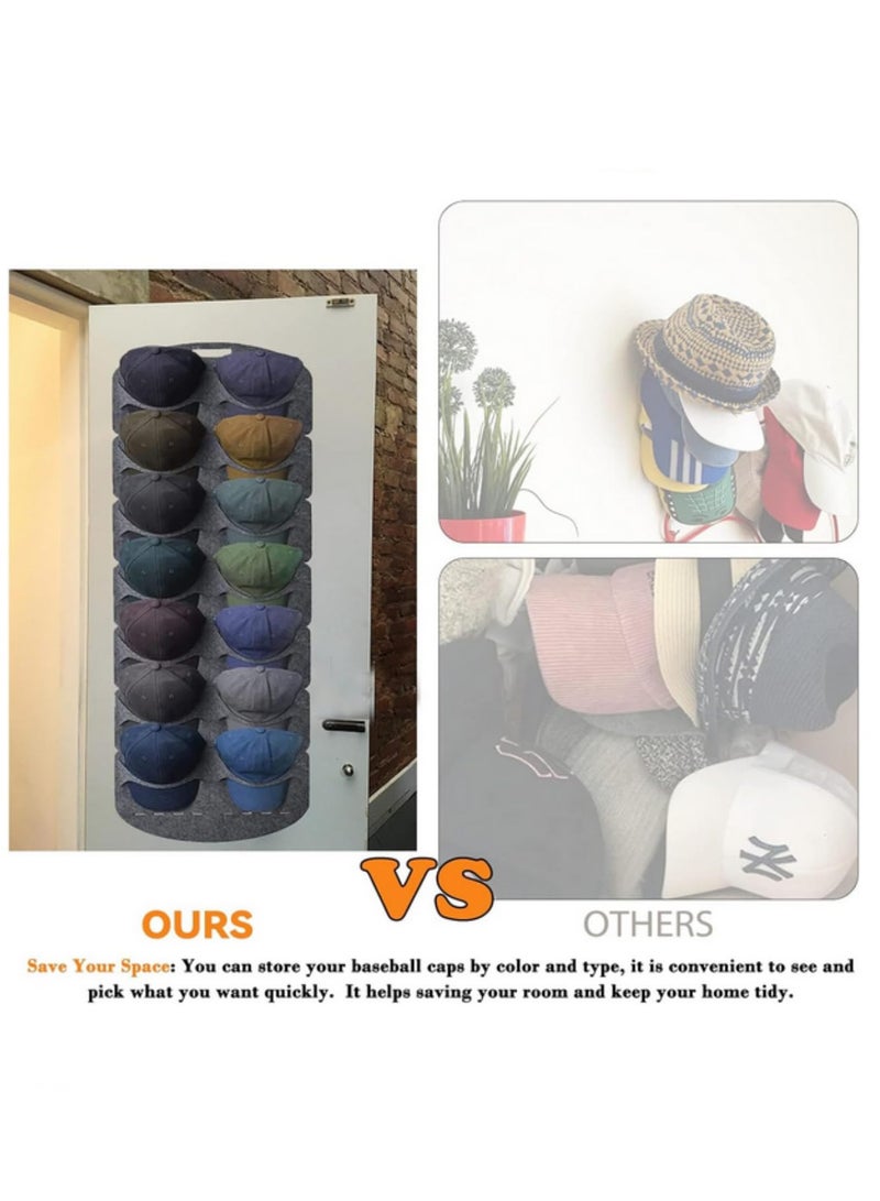 Hat Storage Holder Organizer 14 Clear Pockets Double Row Hat Rack Door Hanging Holder Hanger Storage Rack for Baseball Caps Closet Bedroom Wall Mounted Space Saving Caps Organizer - Image 3