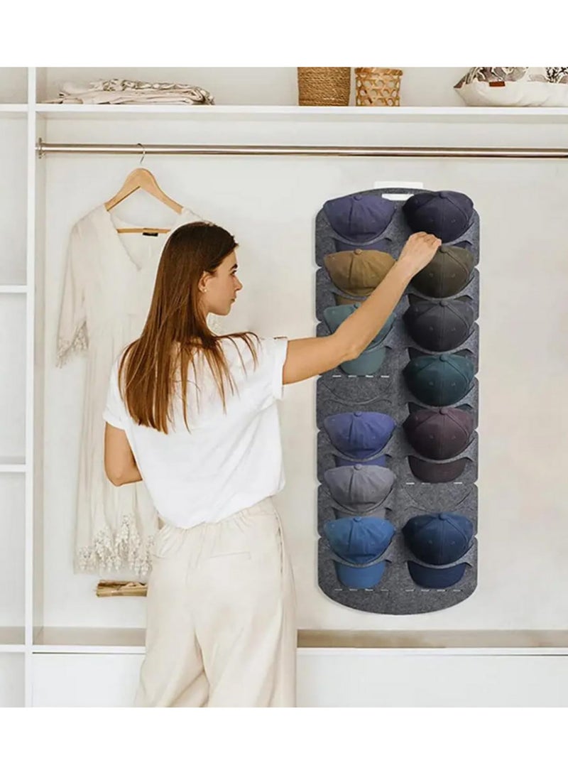 Hat Storage Holder Organizer 14 Clear Pockets Double Row Hat Rack Door Hanging Holder Hanger Storage Rack for Baseball Caps Closet Bedroom Wall Mounted Space Saving Caps Organizer - Image 5