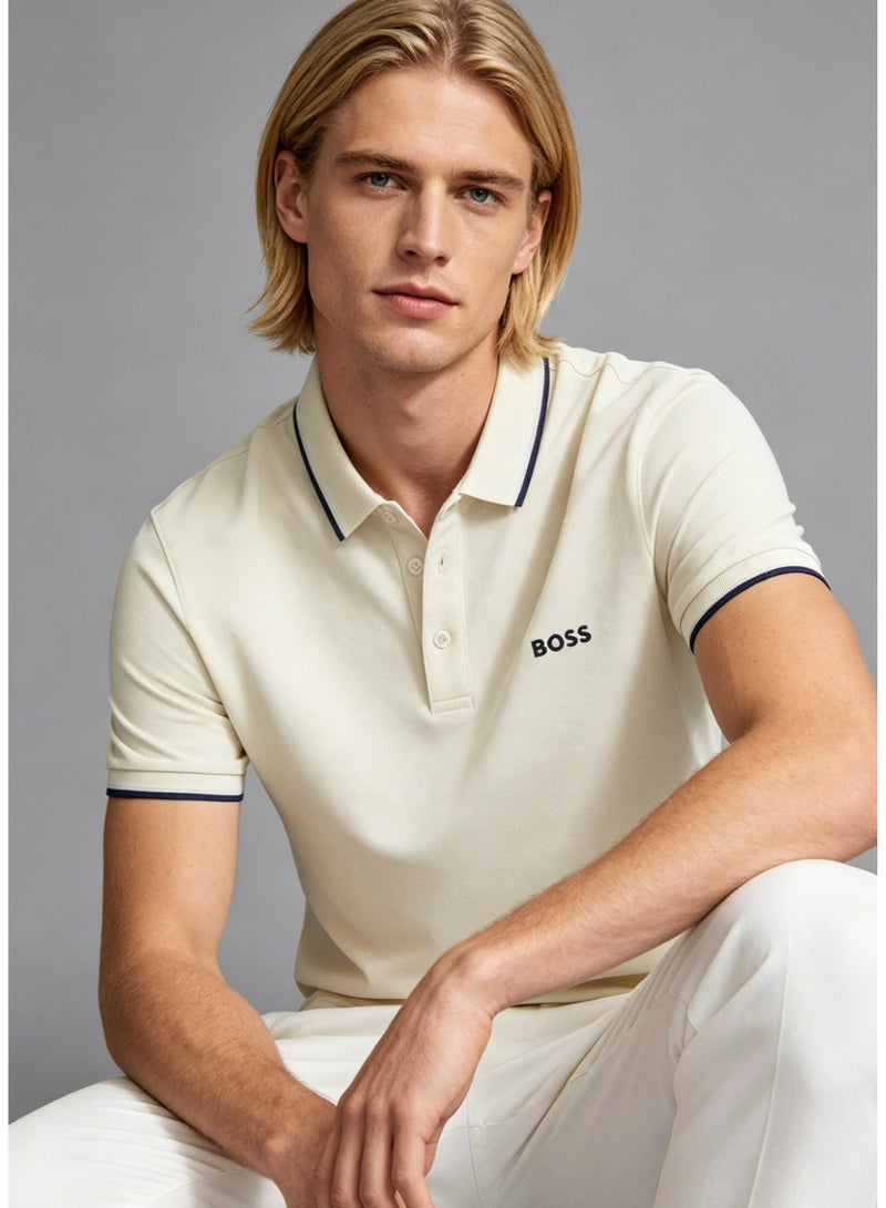 BOSS Men’s Minimalist Cotton Polo Shirt with Tipped Cuffs - Off-White - Image 1