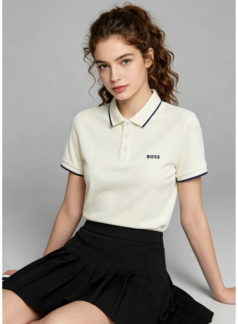 BOSS Men’s Minimalist Cotton Polo Shirt with Tipped Cuffs - Off-White - Image 3