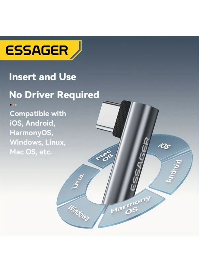 Essager Type C To 35mm Audio Adapter HiFi DAC Stereo Right Angle For iPhone 16 15 iPad Galaxy S24 Ultra - Image 4