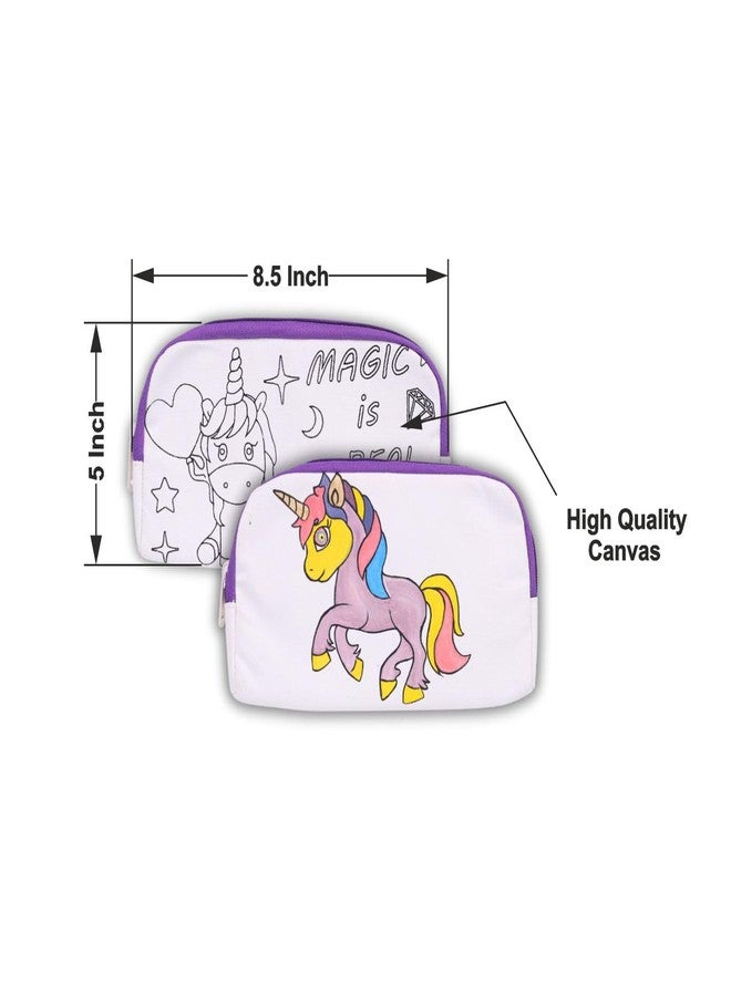 HOBBY INDIA DIY Canvas Pouch Painting Kit for Kids | with Zip Makeup & Toiletry Art Craft Set | Birthday, School, Stationery, Travel, Pencil Bag Boy & Girl | Christmas & Return Gift (Unicorn) - Image 2