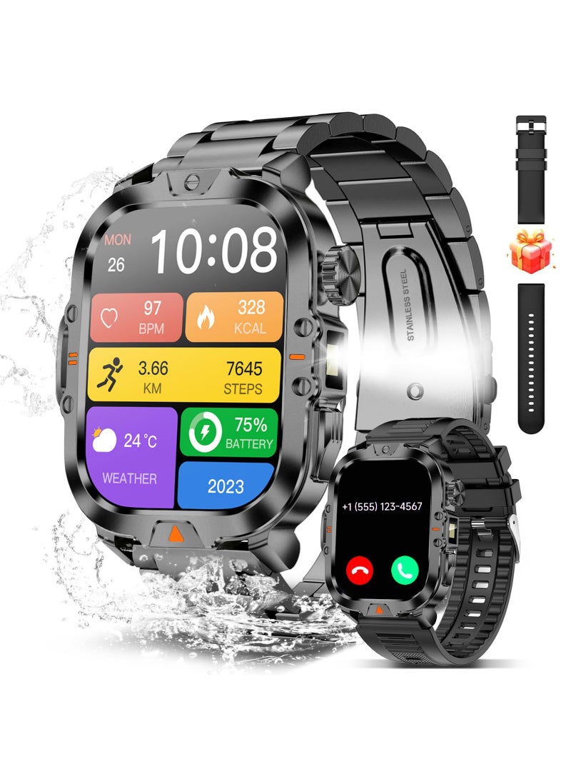 عربست ساعة ذكية للرجال للرد على المكالمات/إجرائها، شاشة 2.01 بوصة، أكثر من 170 وضعًا رياضيًا، ساعة ذكية للياقة البدنية، مقاومة للماء IP68، وضع الاستعداد لمدة 30 يومًا، ساعة ذكية لنظام Android وiOS، لون أسود (حزامان) - Image 1
