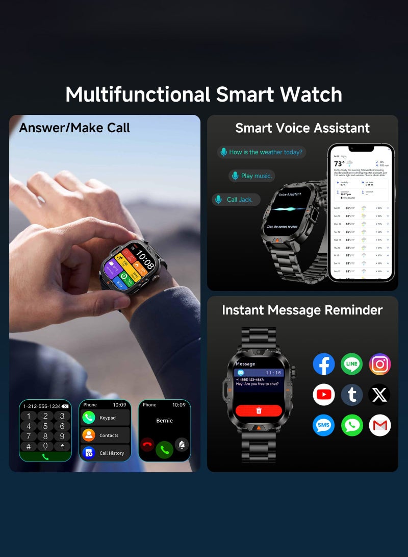 عربست ساعة ذكية للرجال للرد على المكالمات/إجرائها، شاشة 2.01 بوصة، أكثر من 170 وضعًا رياضيًا، ساعة ذكية للياقة البدنية، مقاومة للماء IP68، وضع الاستعداد لمدة 30 يومًا، ساعة ذكية لنظام Android وiOS، لون أسود (حزامان) - Image 5