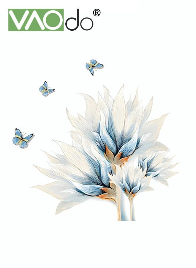 فاو دو ملصق حائط مطبوع ثلاثي الأبعاد  ألوان مائية فراشة زرقاء ونمط زهرة طازجة  ديكور المنزل  إزالة المواد البلاستيكية جدار الفن  الديكور دليل DIY ملصق الحائط - Image 1