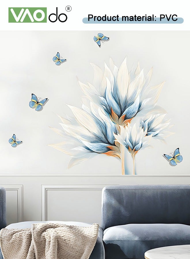 فاو دو ملصق حائط مطبوع ثلاثي الأبعاد  ألوان مائية فراشة زرقاء ونمط زهرة طازجة  ديكور المنزل  إزالة المواد البلاستيكية جدار الفن  الديكور دليل DIY ملصق الحائط - Image 4