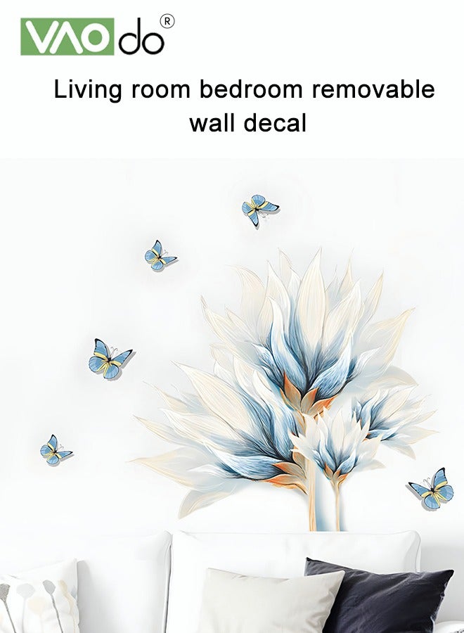 فاو دو ملصق حائط مطبوع ثلاثي الأبعاد  ألوان مائية فراشة زرقاء ونمط زهرة طازجة  ديكور المنزل  إزالة المواد البلاستيكية جدار الفن  الديكور دليل DIY ملصق الحائط - Image 3