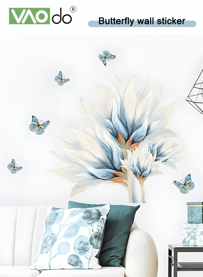 فاو دو ملصق حائط مطبوع ثلاثي الأبعاد  ألوان مائية فراشة زرقاء ونمط زهرة طازجة  ديكور المنزل  إزالة المواد البلاستيكية جدار الفن  الديكور دليل DIY ملصق الحائط - Image 5