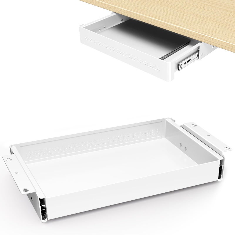 PUTORSEN Under Desk Storage Drawer 15.74" Wide - Smooth Slide Out Organizer for Standing Desk & Home Office,Max Load 17.6 lbs,Quiet Glide, White - Image 1