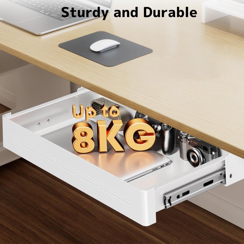 PUTORSEN Under Desk Storage Drawer 15.74" Wide - Smooth Slide Out Organizer for Standing Desk & Home Office,Max Load 17.6 lbs,Quiet Glide, White - Image 3
