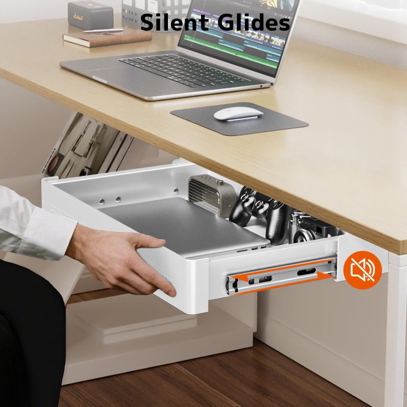 PUTORSEN Under Desk Storage Drawer 15.74" Wide - Smooth Slide Out Organizer for Standing Desk & Home Office,Max Load 17.6 lbs,Quiet Glide, White - Image 4