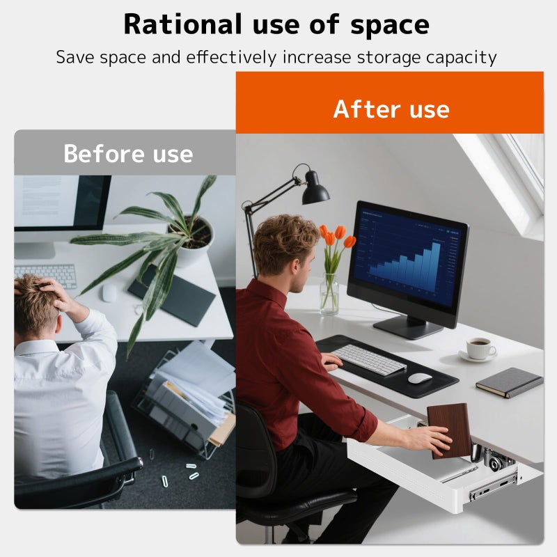 PUTORSEN Under Desk Storage Drawer 15.74" Wide - Smooth Slide Out Organizer for Standing Desk & Home Office,Max Load 17.6 lbs,Quiet Glide, White - Image 5