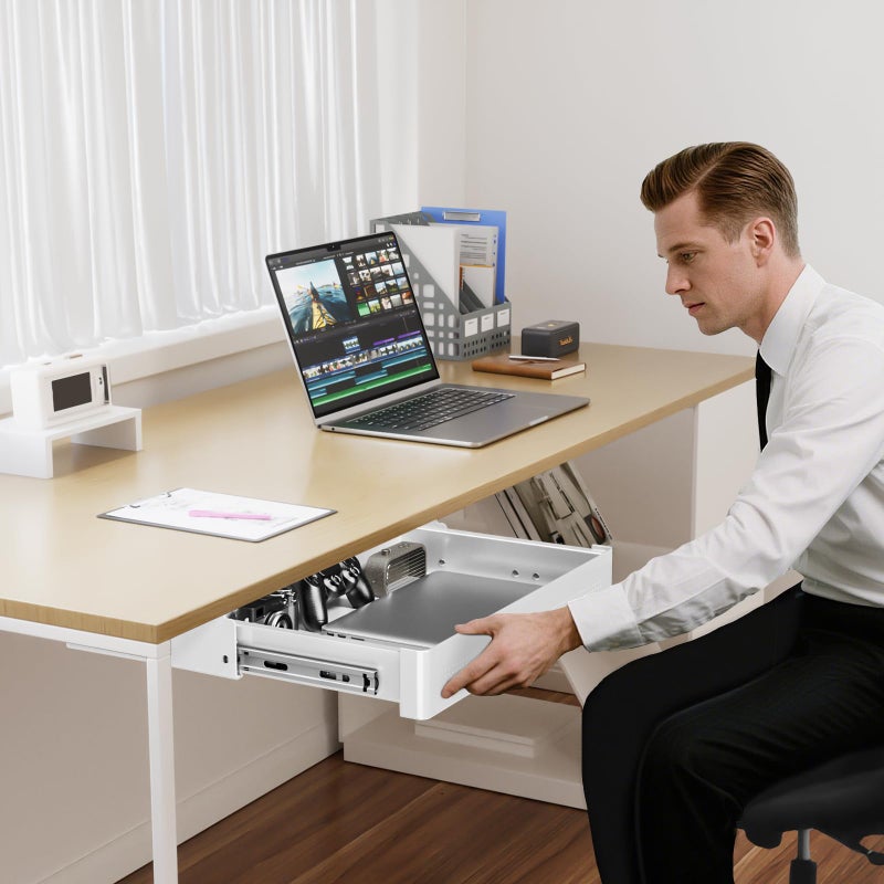PUTORSEN Under Desk Storage Drawer 15.74" Wide - Smooth Slide Out Organizer for Standing Desk & Home Office,Max Load 17.6 lbs,Quiet Glide, White - Image 2