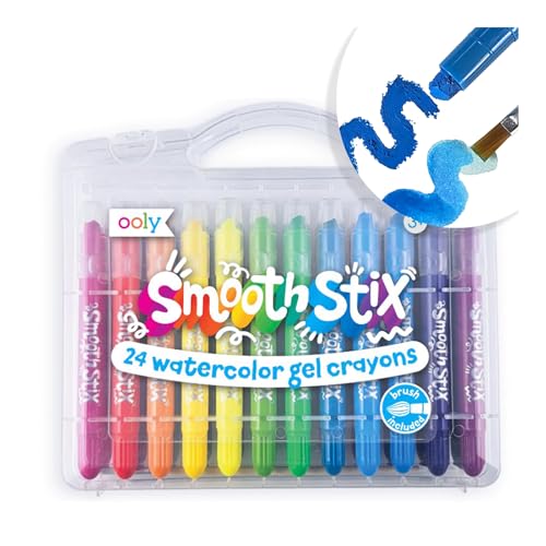 Ooly Smooth Stix Gel Crayons for Kids and Adults with Paint Brush Set of 24 Watercolor Rainbow Crayons for Glass and Paper with Case TwistUp Gel Crayon Set - Image 1