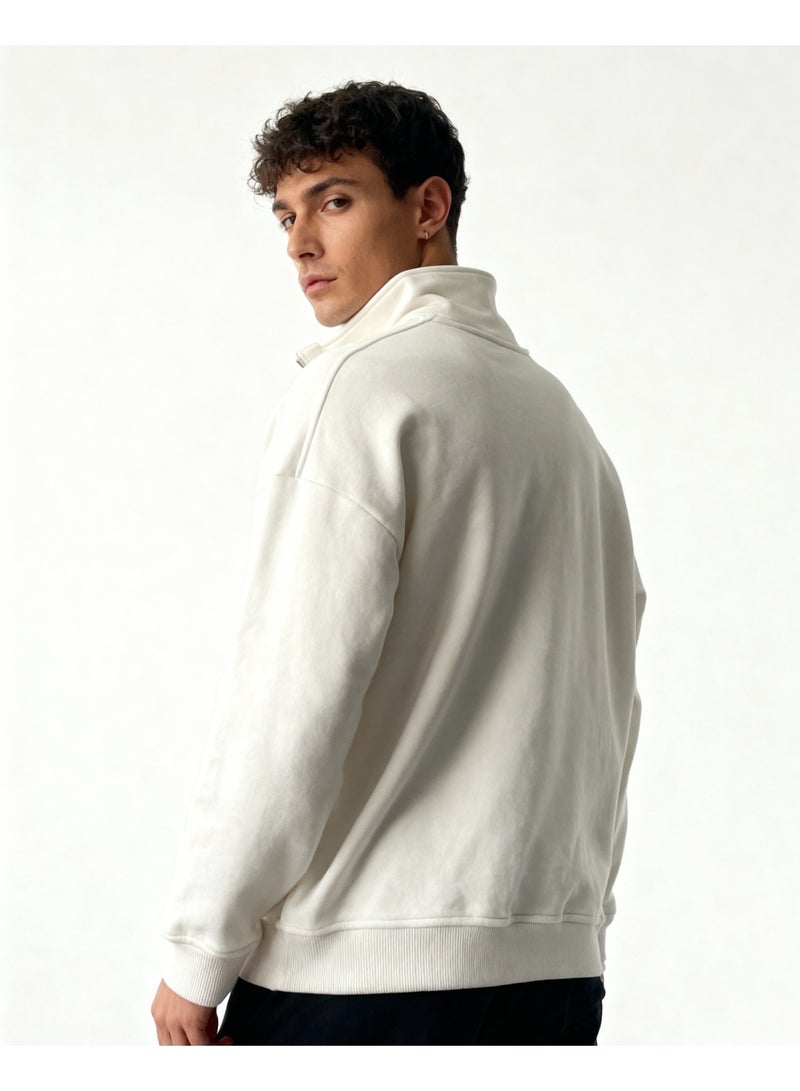 Feathers Men’s Quarter Zipper Sweatshirt 100% Cotton for Winter with Long Sleeves - Image 2