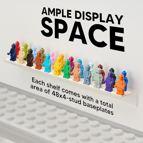 Tapeera 3-Pack Minifigure Display Case Holds Up To 72 Figures - Acrylic Floating Shelf Display With Brick Building Baseplates - Wall Mount Minifig Organizer (White Baseplates) - Image 3