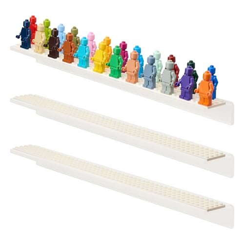 Tapeera 3-Pack Minifigure Display Case Holds Up To 72 Figures - Acrylic Floating Shelf Display With Brick Building Baseplates - Wall Mount Minifig Organizer (White Baseplates) - Image 1