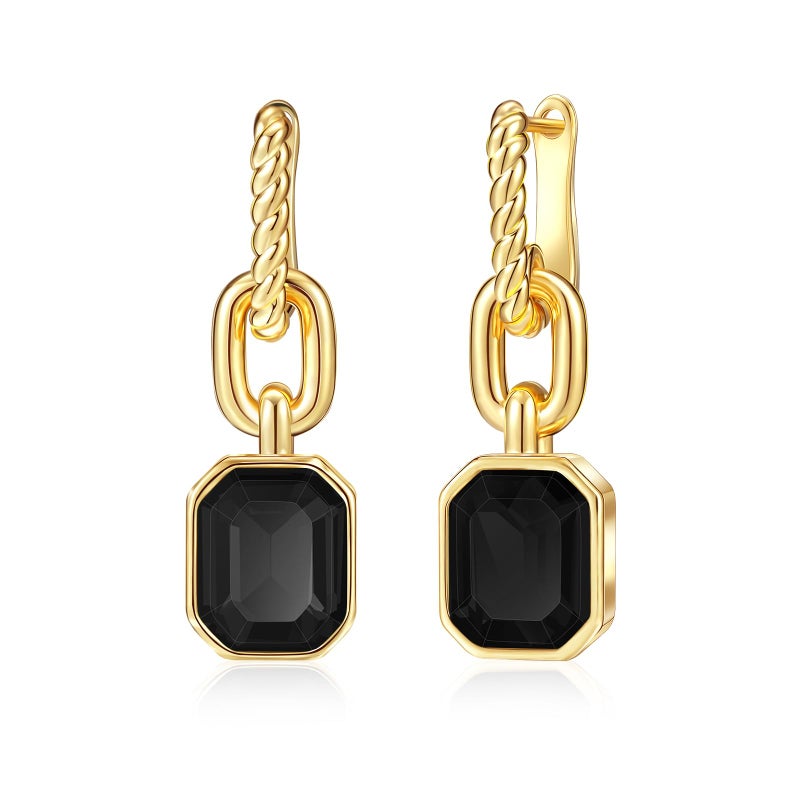 Mesovor Gold Crystal Hoop Earrings for Women Trendy, 18K Gold Plated Hoop Earrings | Emerald Green Black Crystal Dangling Earrings Jewelry Gift for Mother Wife (Black) - Image 1