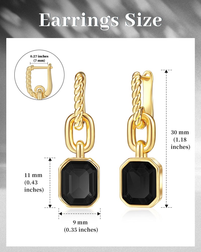Mesovor Gold Crystal Hoop Earrings for Women Trendy, 18K Gold Plated Hoop Earrings | Emerald Green Black Crystal Dangling Earrings Jewelry Gift for Mother Wife (Black) - Image 2