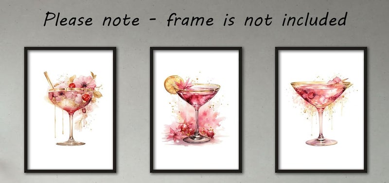Eviepops Prints Pink Cocktails Set of 3 Unframed Wall Poster Prints - Image 4