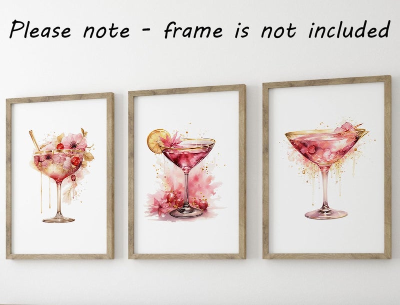 Eviepops Prints Pink Cocktails Set of 3 Unframed Wall Poster Prints - Image 2