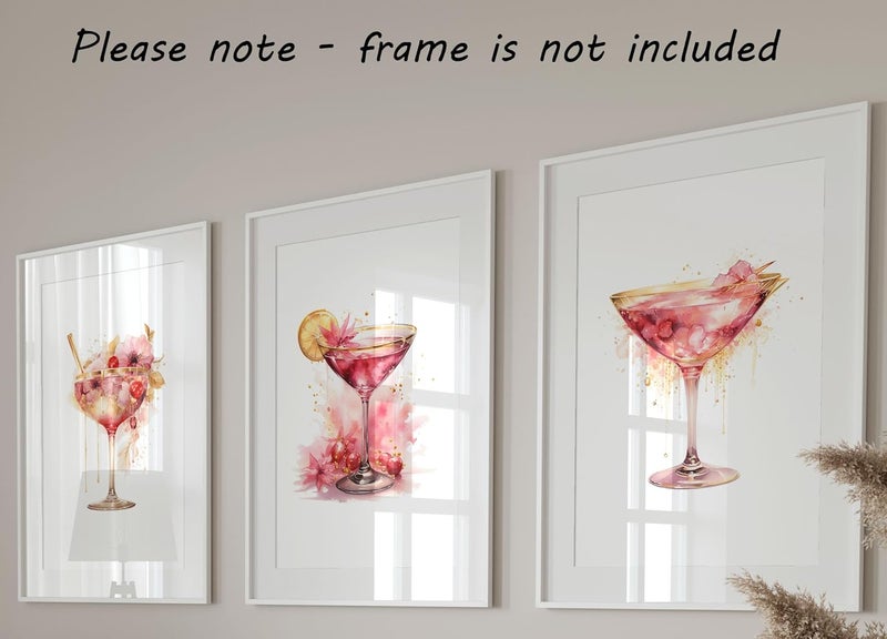 Eviepops Prints Pink Cocktails Set of 3 Unframed Wall Poster Prints - Image 3