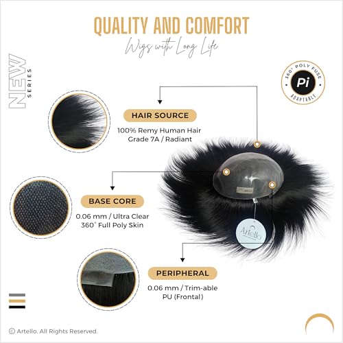 Artello® POLYFUSE Hair Patch for Men, 360° Full Poly, 0.06 mm Invisible Hairline, Skin Base, Ultra Thin, Trim-able PU, 100% Remy Human Hair Wig (Colour: Natural Black) (9x6) - Image 4