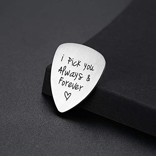 Street27® Guitar Pick I Pick You Always Forever Letter Titanium Steel Guitar Pick Necklace Music Jewelry Pendant Gift DIY for Electric Acoustic Bass Guitar - Image 2
