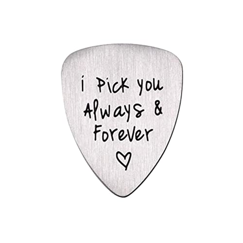 Street27® Guitar Pick I Pick You Always Forever Letter Titanium Steel Guitar Pick Necklace Music Jewelry Pendant Gift DIY for Electric Acoustic Bass Guitar - Image 1