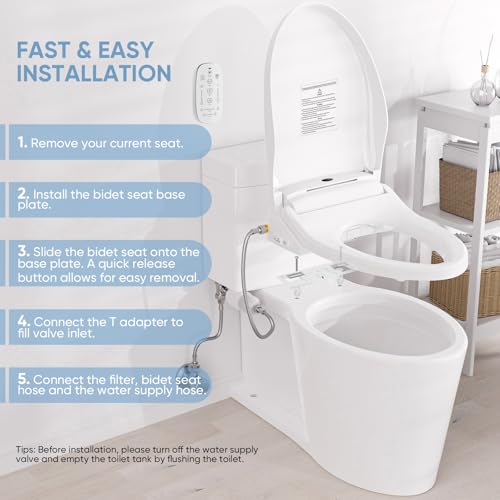LEIVI Electric Bidet Toilet Seat with Wireless Remote and Side Panel, Multiple Spray Modes, Adjustable Heated Seat, Warm Water and Air Dryer, Auto LED Nightlight, Elongated - Image 4