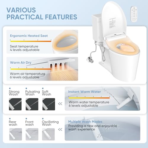 LEIVI Electric Bidet Toilet Seat with Wireless Remote and Side Panel, Multiple Spray Modes, Adjustable Heated Seat, Warm Water and Air Dryer, Auto LED Nightlight, Elongated - Image 2