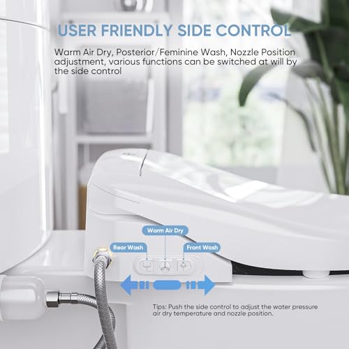 LEIVI Electric Bidet Toilet Seat with Wireless Remote and Side Panel, Multiple Spray Modes, Adjustable Heated Seat, Warm Water and Air Dryer, Auto LED Nightlight, Elongated - Image 3