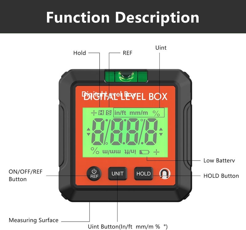 Digital Angle Finder Tool, Electronic Level with Magnetic Base, LCD Bubble Level, Compact Red Black White - Accurate Measurements, Angle Slope Conversion, Ideal for Woodworking (Red) - Image 2
