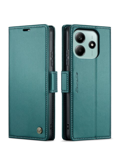 For Xiaomi14T Anti-theft Brush Mobile Phone Case Red Rice Note14Pro Flip Cover Leather Case Red Rice 13RFID Protective Case-Color:Dark Green-Applicable Models:For XiaomiPoco X7 5g