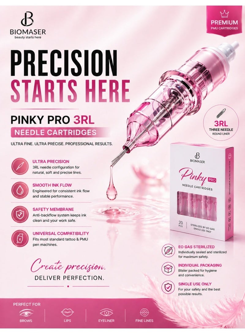 Biomaser Pinky Pro 3RL Needle Cartridges – Precision Round Liner for PMU Brows, Lips & Eyeliner - Image 2
