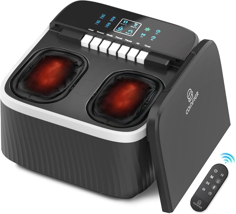 COMFIER Foot Massager with Heat, FSA HSA Eligible Shiatsu Foot Massager Machine for Neuropathy Plantar Fasciitis, Squeeze & Rolling Foot Massage, Remote Control & Piano-Key Button, Up to Size 13