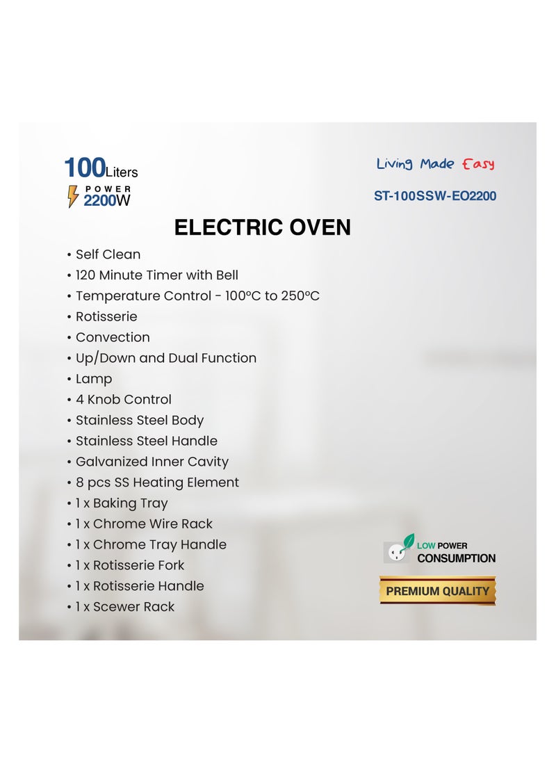 STAR TRACK STAR TRACK 100L Electric Oven with Self-Clean, Rotisserie, Convection, 120-Min Timer, 2200W, 8 Stainless Steel Heating Elements  - Image 4