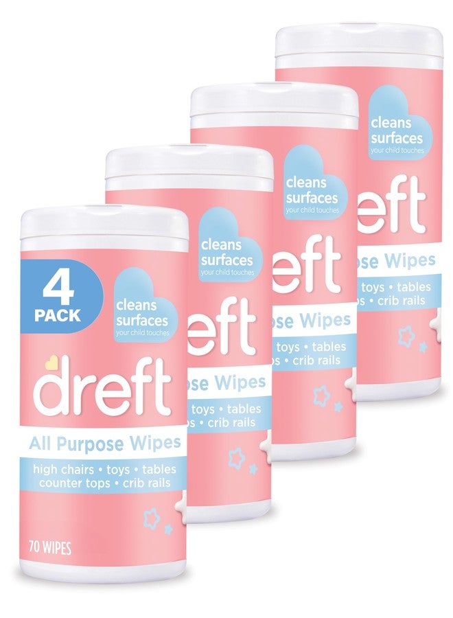Dreft Multi-Surface All-Purpose Gentle Cleaning Wipes for Baby Toys, Car Seat, High Chair & More, 70 Count (Pack of 4) - Image 1